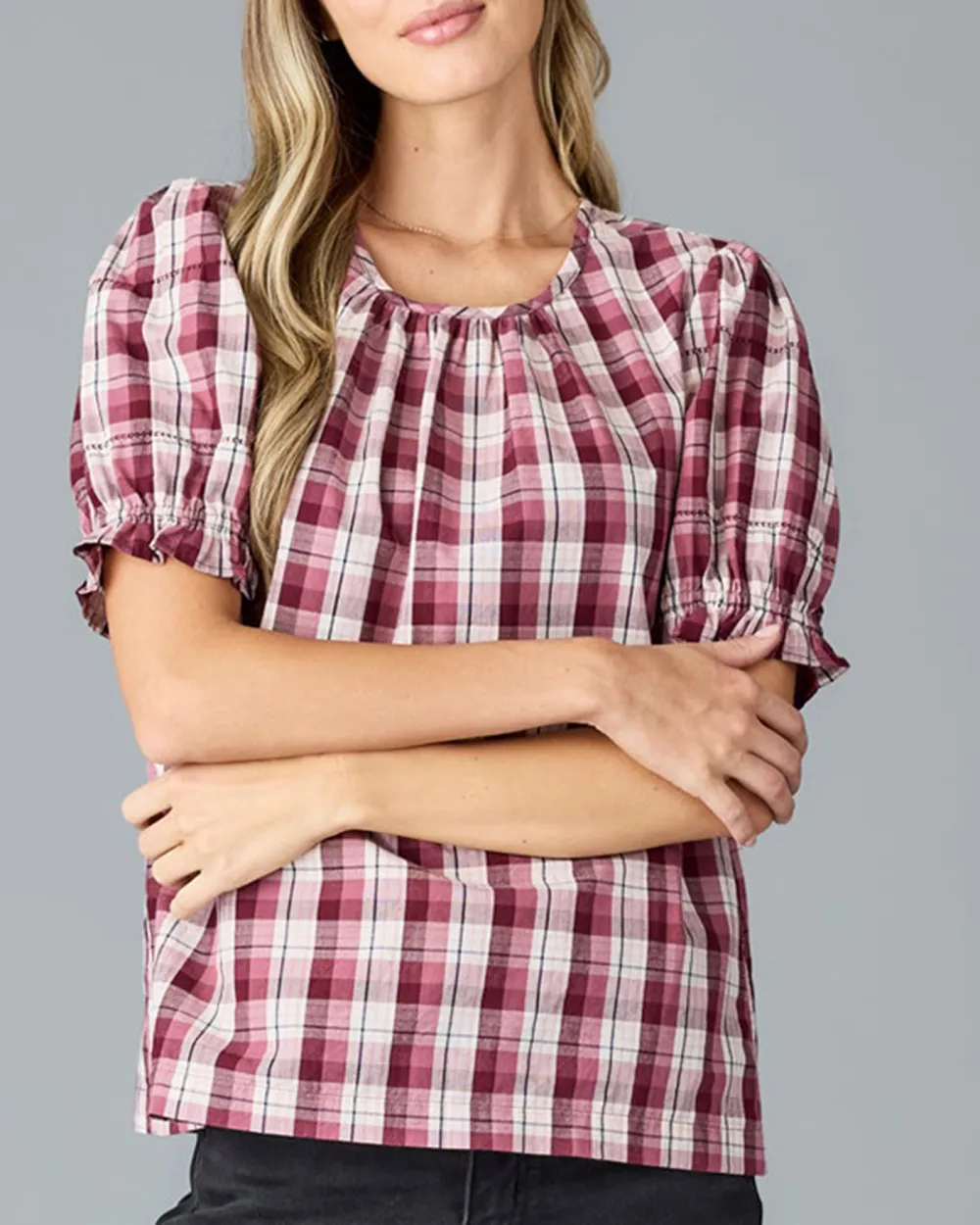 Plaid Short Sleeve Blouse