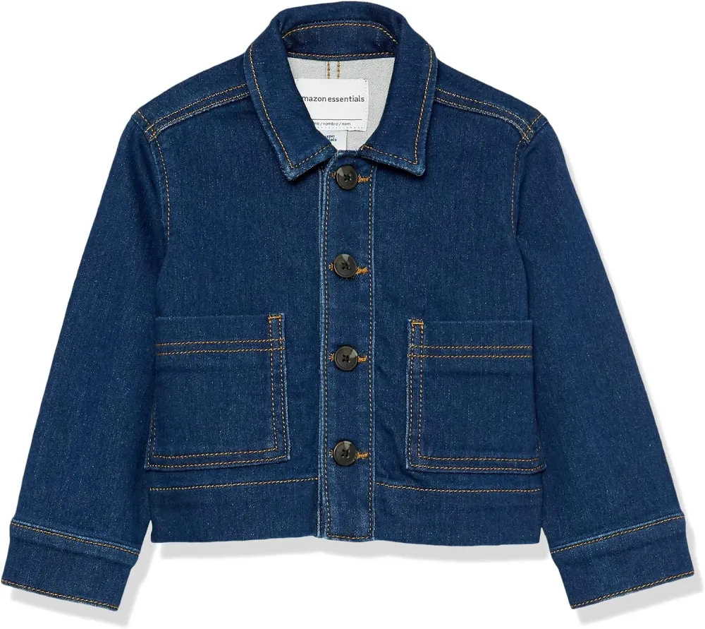 Amazon Essentials Unisex Kids and Toddlers' Relaxed Fit Denim Chore Jacket, Long Sleeve, Kids Outerwear