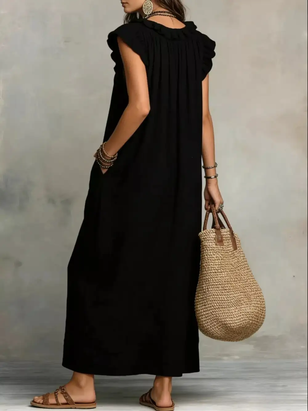 Ruffled V-Neck Maxi Dress