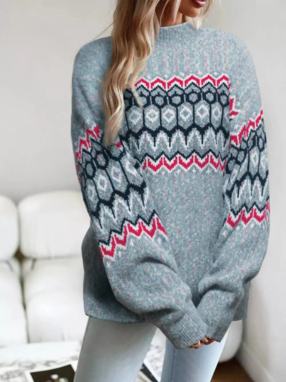 Long Sleeve Geometric Sweater