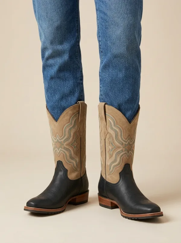 Unisex Western Cowboy Embroidered Western Boots Suede