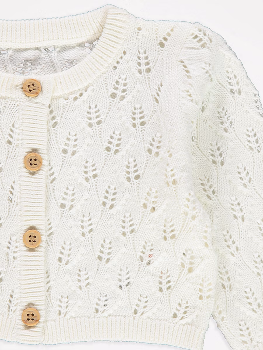 White Pointelle Cardigan detail 1