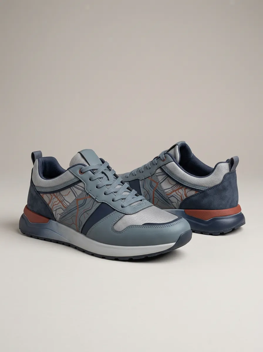 Men's Urban Explorer Topographic Map Printed Sneakers