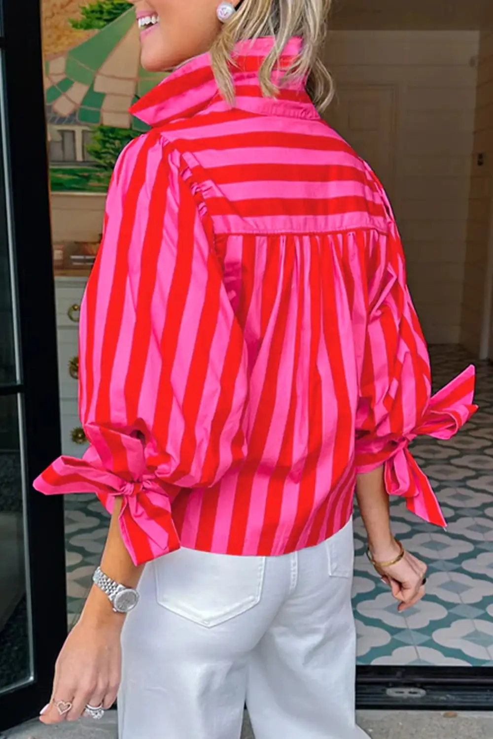 Women's Striped Puff Sleeve Blouse