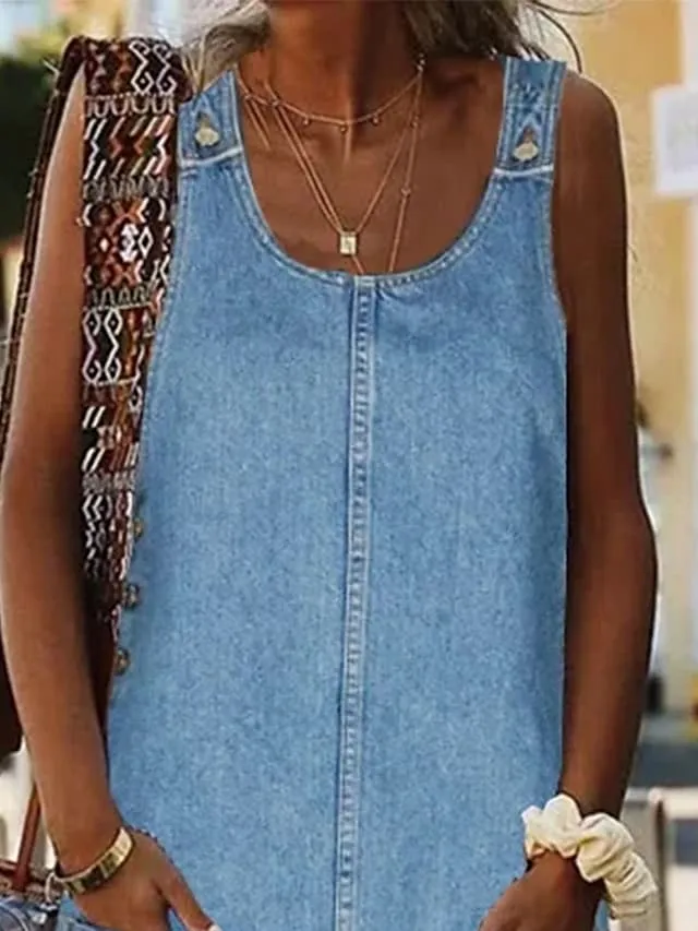 Women's Casual Dress Shift Dress Denim Overall Pinafore Dress Mini Dress Denim Fashion Modern Outdoor Daily Vacation U Neck Pocket Sleeveless Summer Spring 2026 Regular Fit Black Blue Gray Plain S M