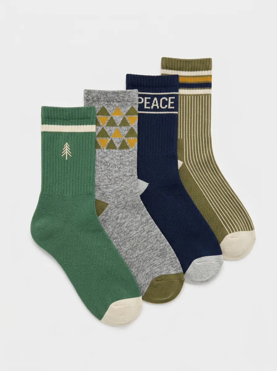 Everyday Geometric Crew Finish Men's Four Pair Socks