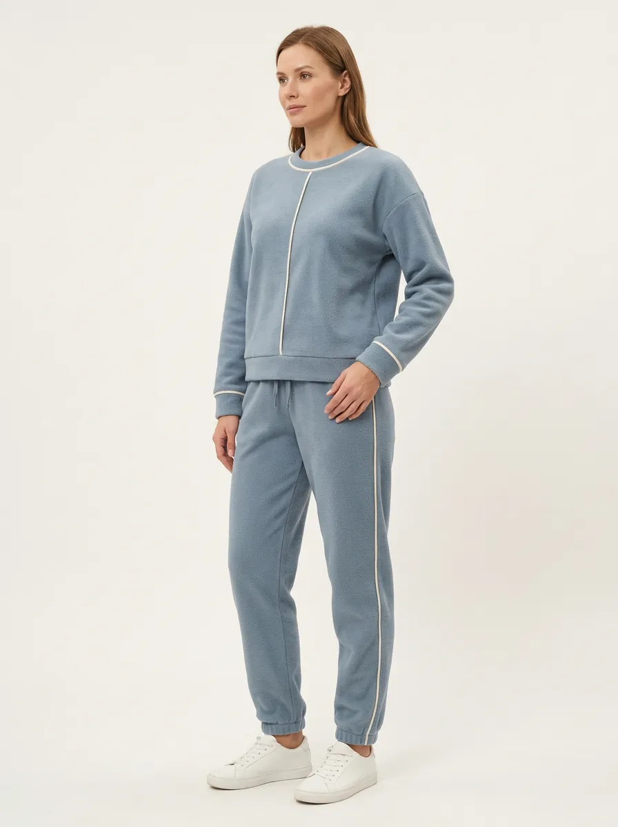 Women's Contrast-Piping Relaxed Warm Lounge Set