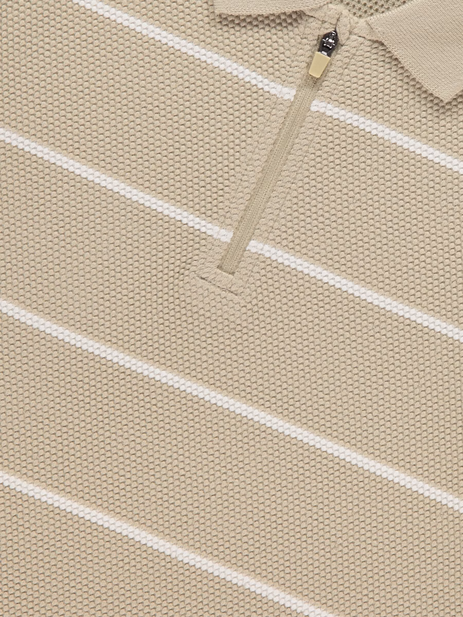Stone Striped Textured Zip Polo detail 1