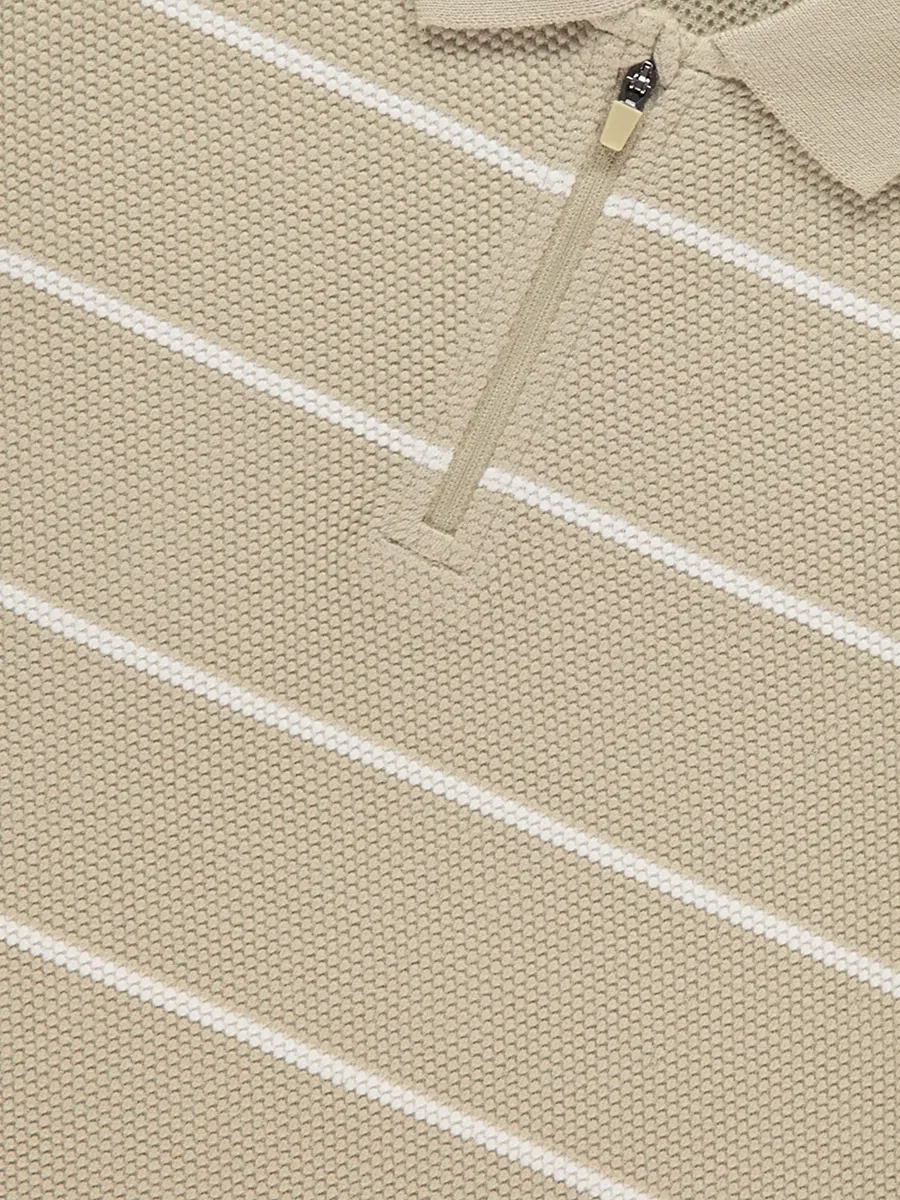 Stone Striped Textured Zip Polo