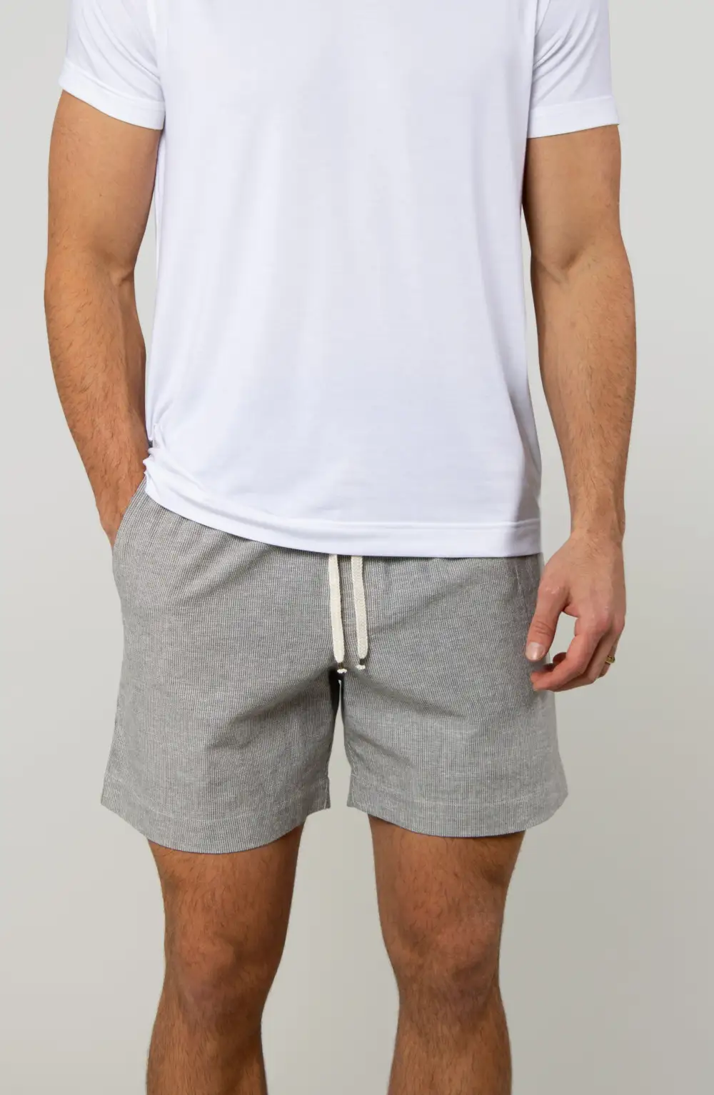 Men's Striped Cotton Linen Patch Pocket Shorts