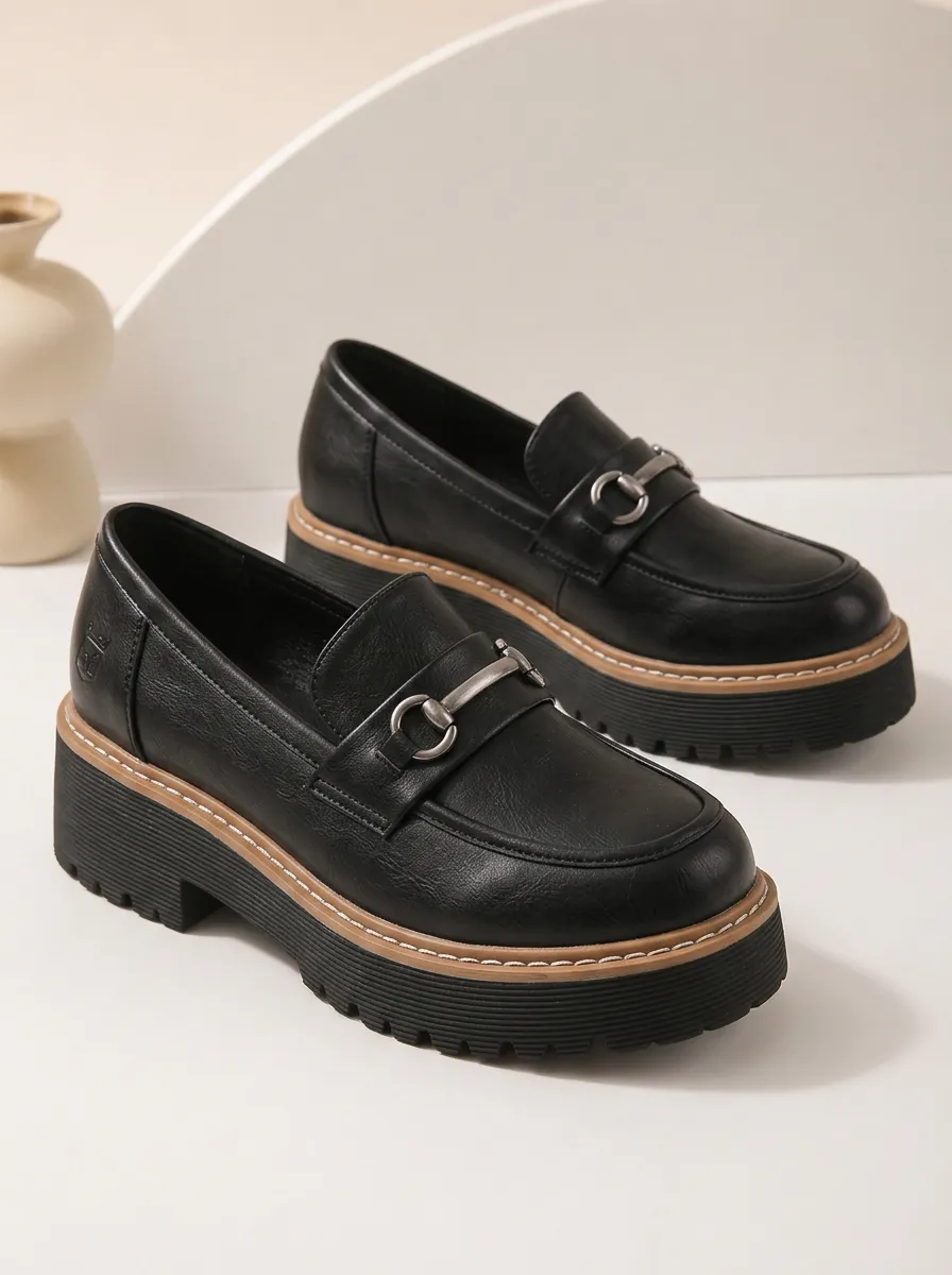 Polished Buckle Platform Loafers