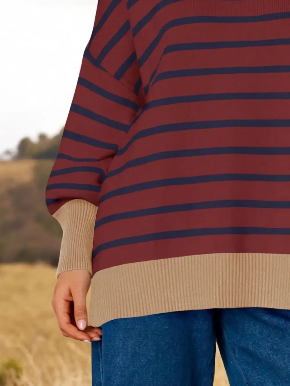 Modern Long Sleeve Round Neck Striped Sweater