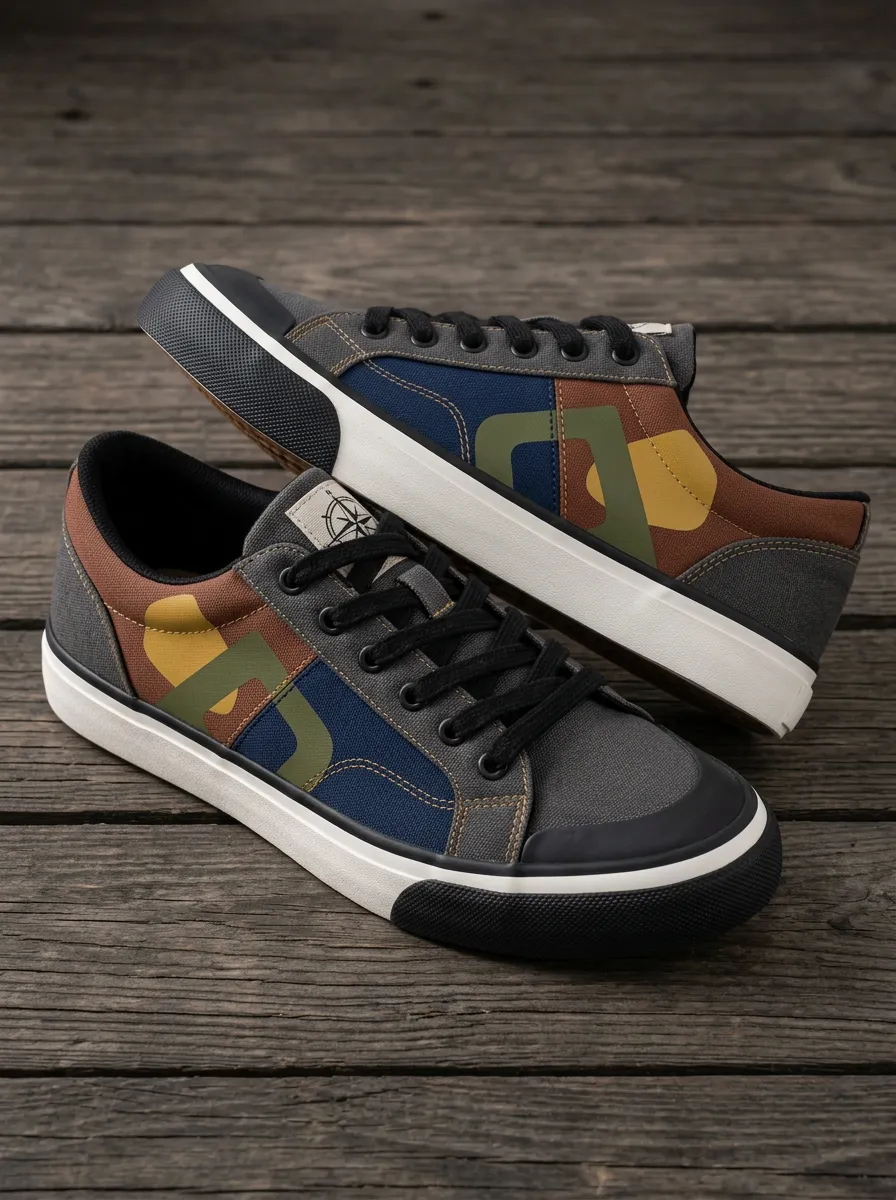 Men's Geometric Colorblock Compass Printed Canvas Shoes