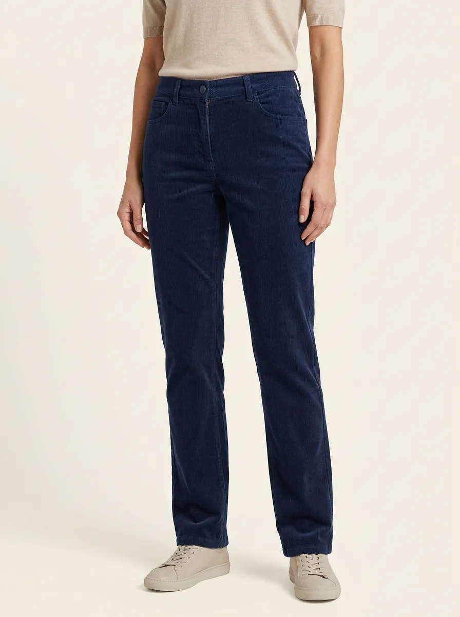 Women's Five-Pocket Ankle-Length Straight-Leg Corduroy Pants
