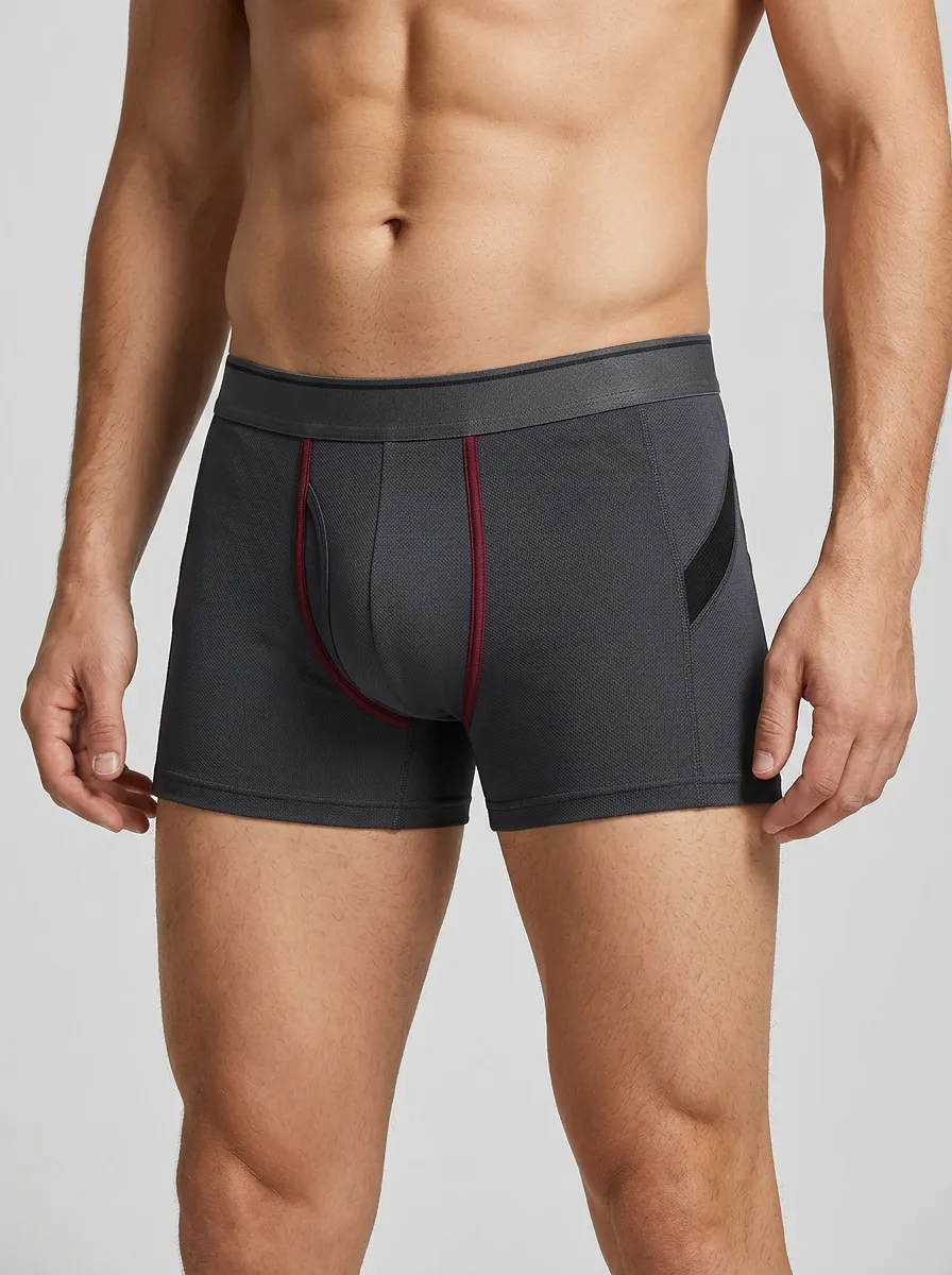 Men's Athletic Performance Contrast Trim Printed Boxer Briefs
