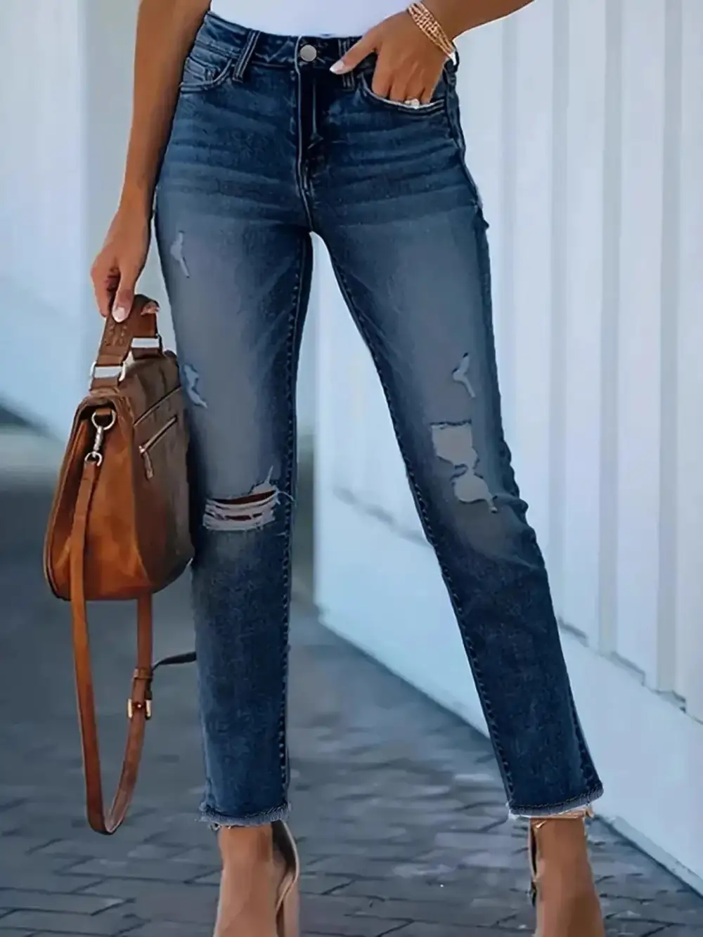 Everyday High Waist Skinny Distressed Denim Jeans