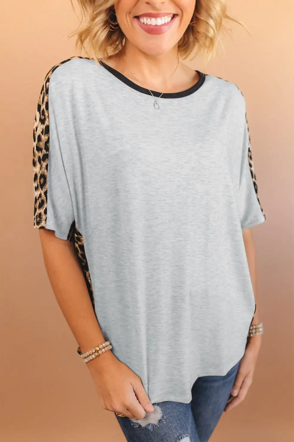Leopard Splicing O-Neck Short Sleeve