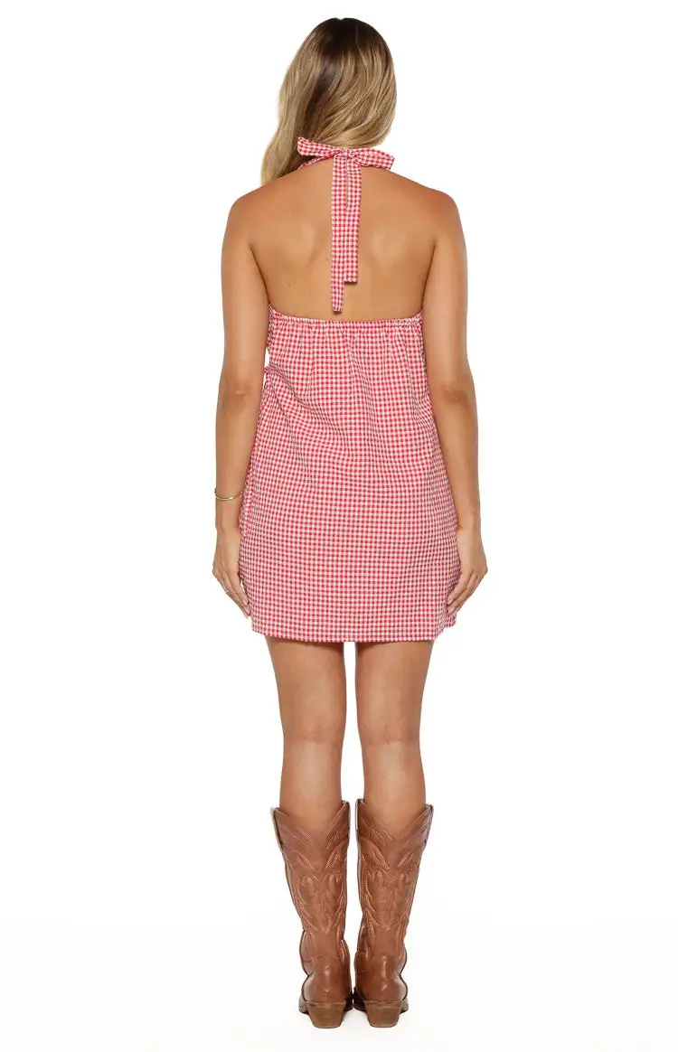 Halter Neck Gingham Wrap Mini Dress