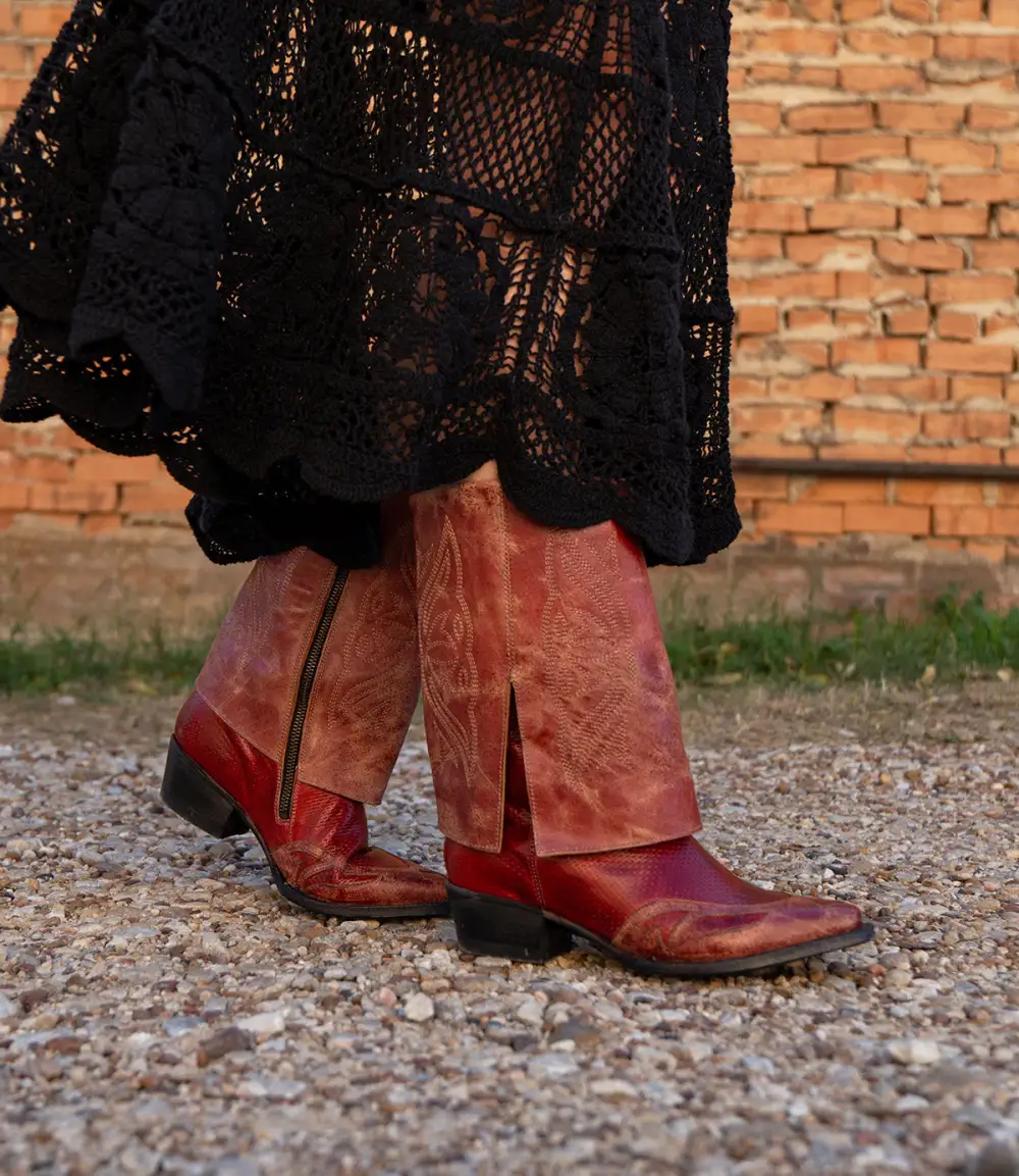 Side-Zip Perforated Western Boots