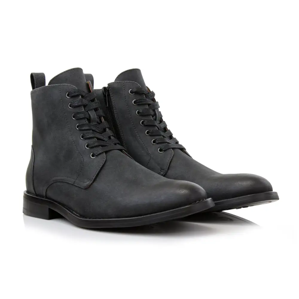 Faux-Leather Burnished Lace-Up Ankle Boots