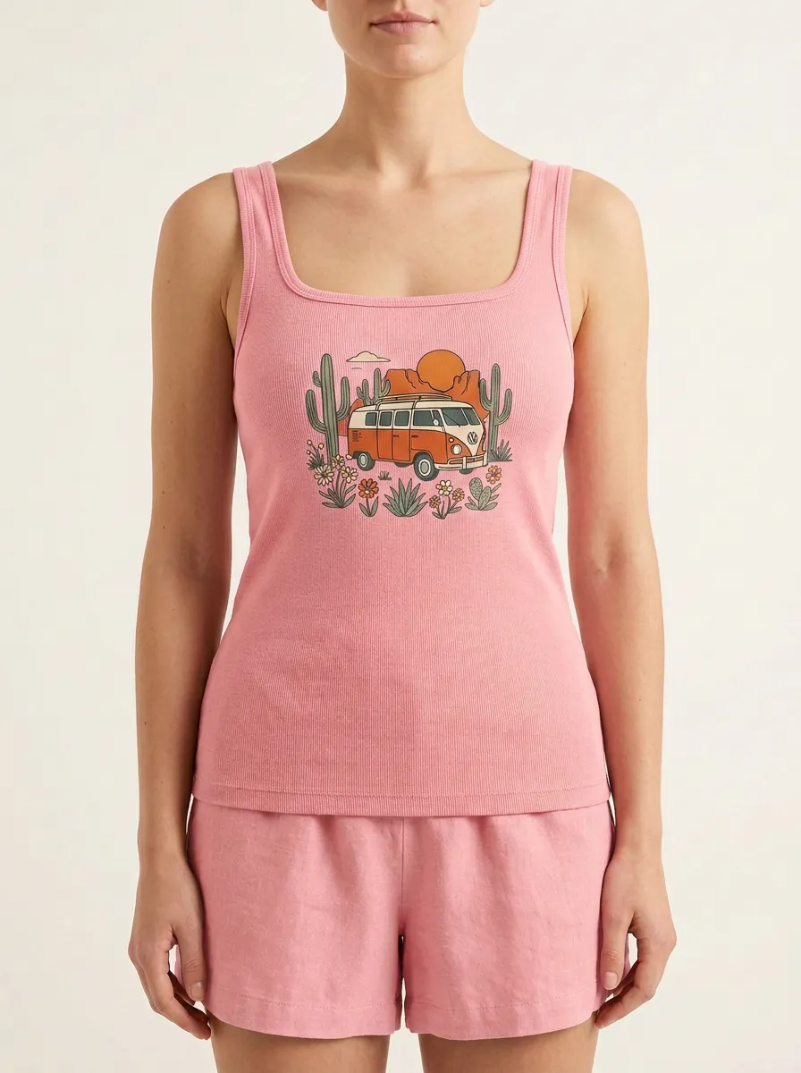 Cactus Desert-Van Travel Built-In Bra Tank Top