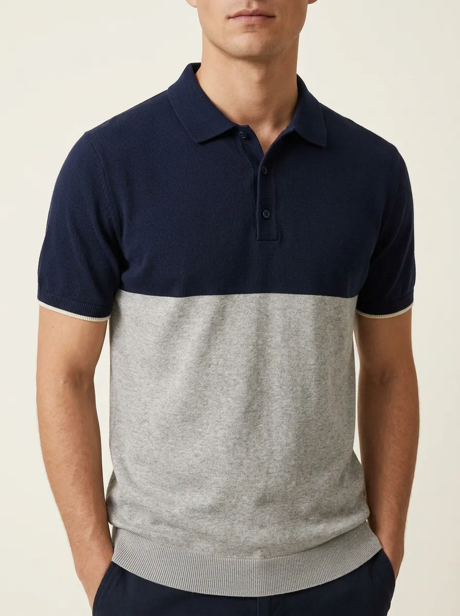 Men's Classic Comfort Colorblock Knit Polo Shirt