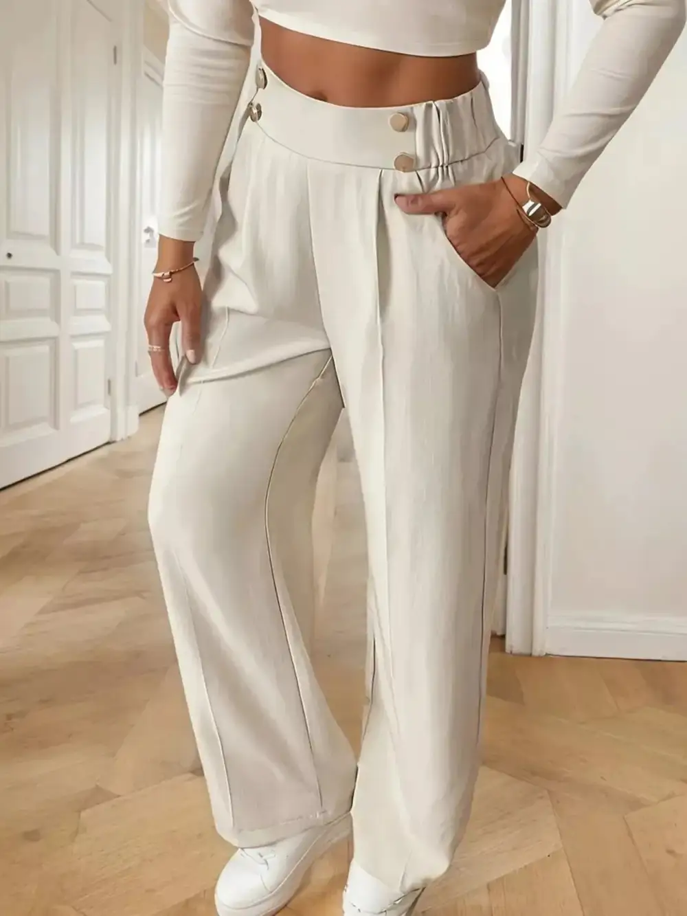 Wide Leg High Waist Cropped Pocketed Pants