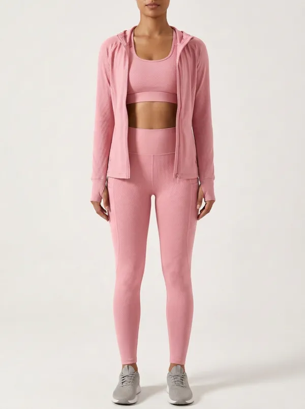 Training Textured Detail Zip Detail Essential Women's Three Piece Activewear Set