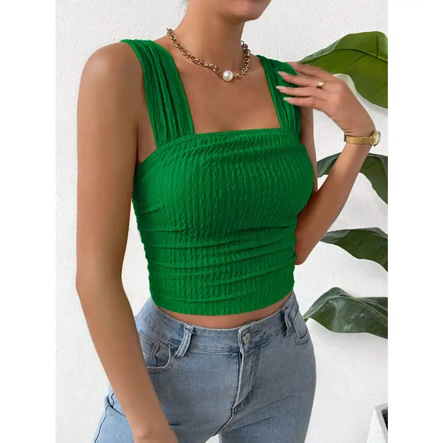 Textured Square Neck Wide Strap Tank