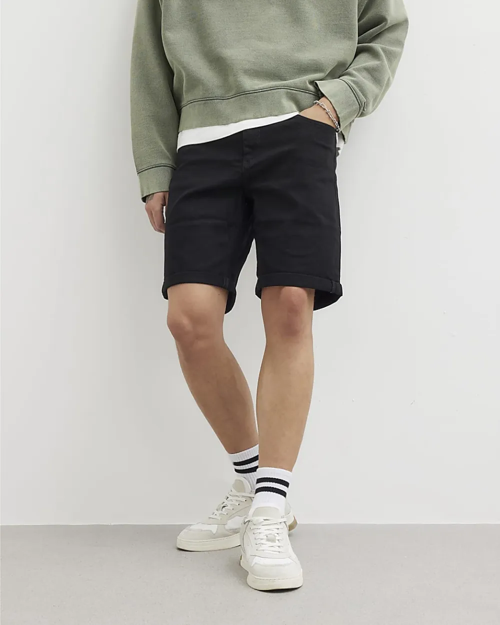 Men's Black Slim Fit Cotton Denim Shorts