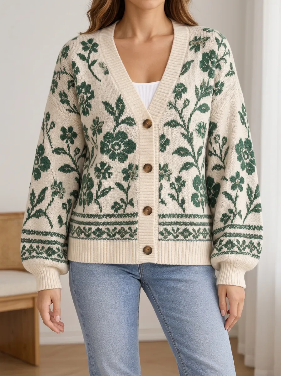 Everyday V Neck Button Front Women's Relaxed Knit Cardigan
