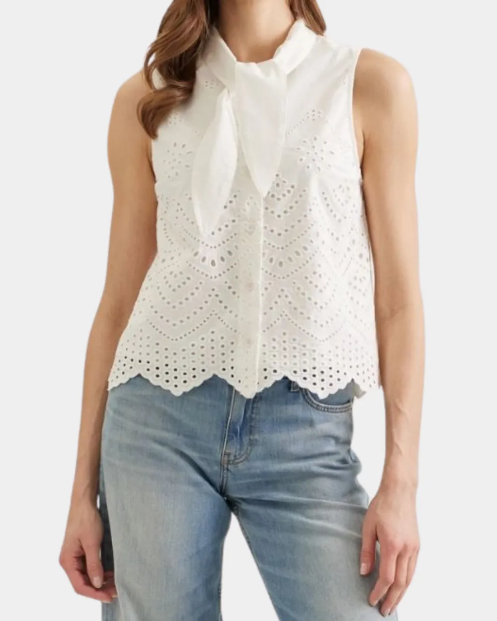 Neck Tie Eyelet Top - Off