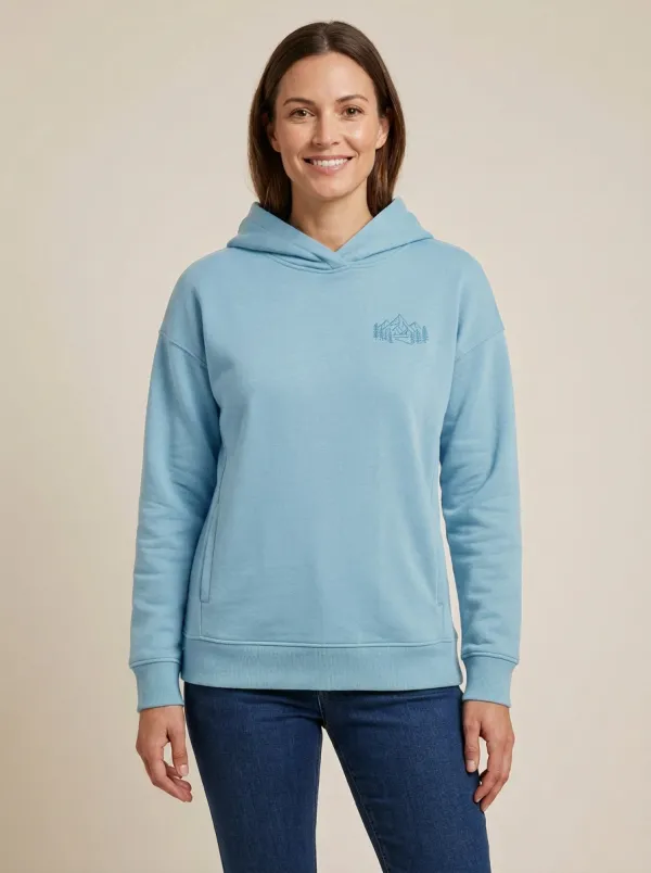 Women's Mountain-Forest Line-Art Drop-Shoulder Crossover Hoodie