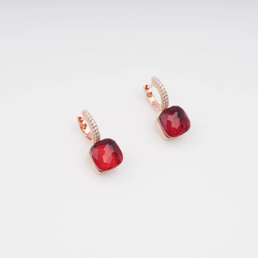 Red Cushion Cut Gemstone Hoop Sterling Silver Earrings