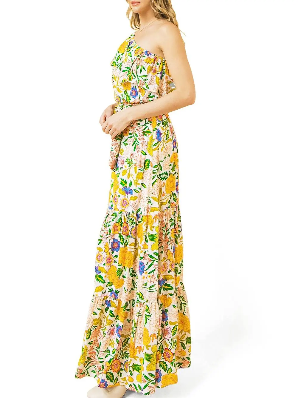 Multicolor One - Shoulder Maxi Dress