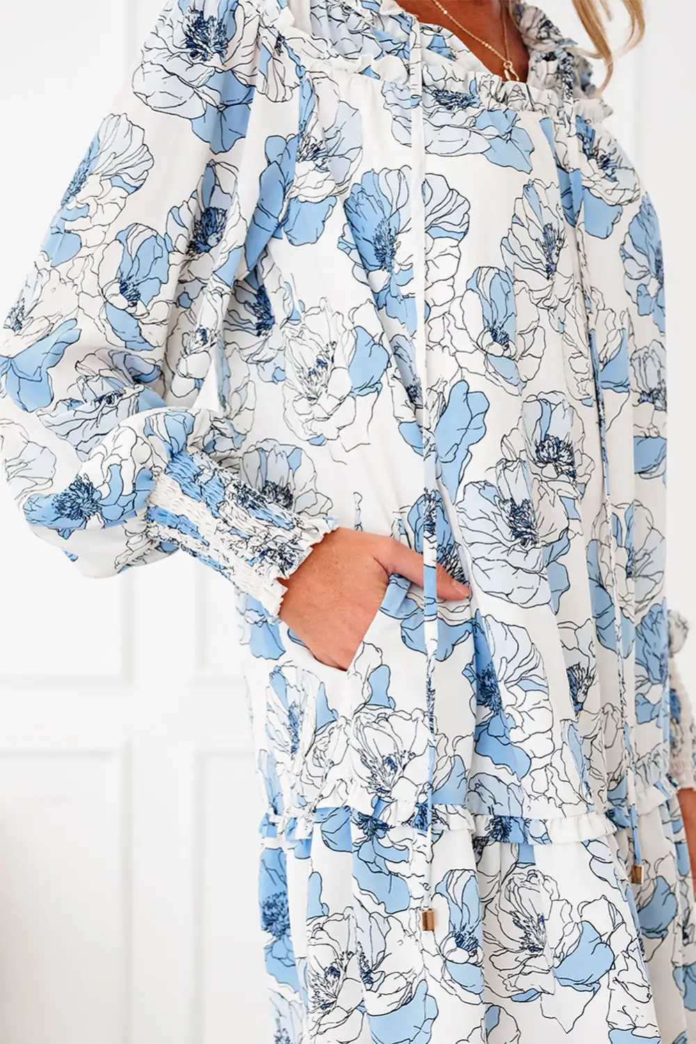 Easy Fit Floral Printed Long Sleeve Mini Dress