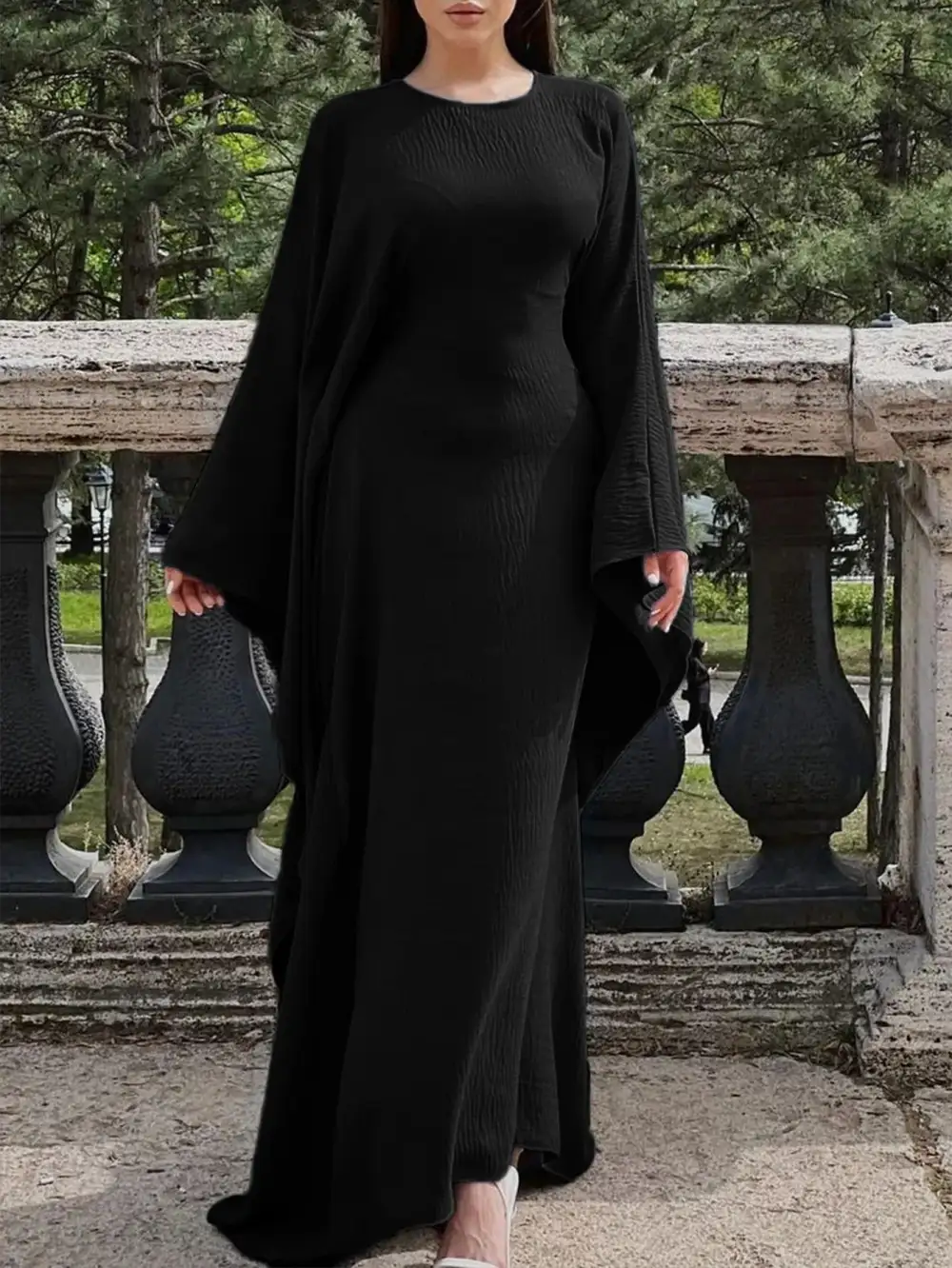 Cape Round Neck Maxi Dress