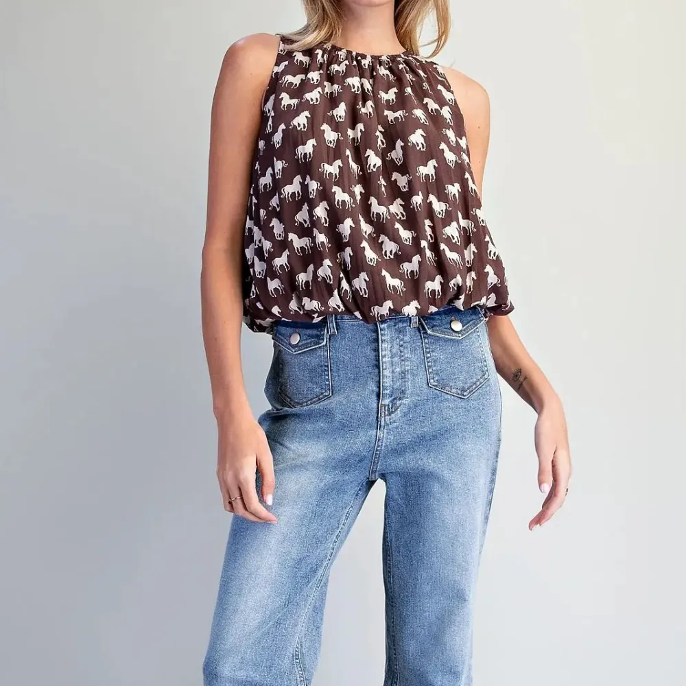 Horse Pattern Bubble Hem Blouse