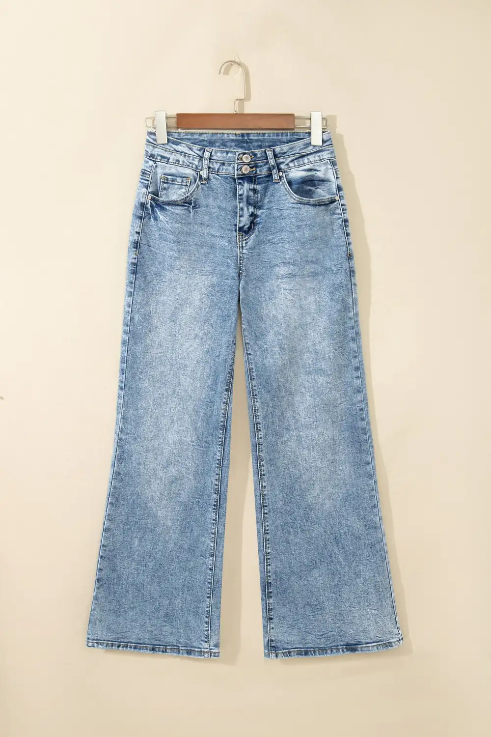 Women's Flare Jeans With Acid Wash And Pocket Detail