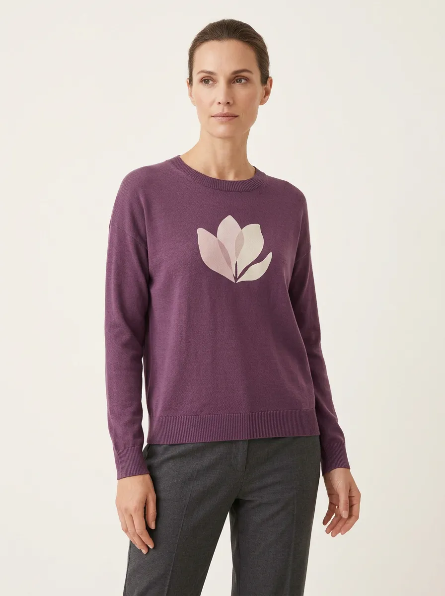 Women's Floral Motif Crewneck Sweater