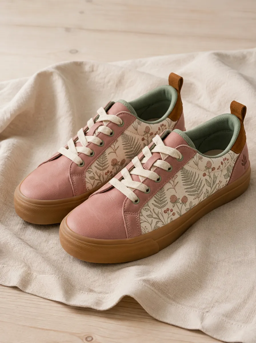 Women's Botanical Fern Clover Printed Canvas Sneakers