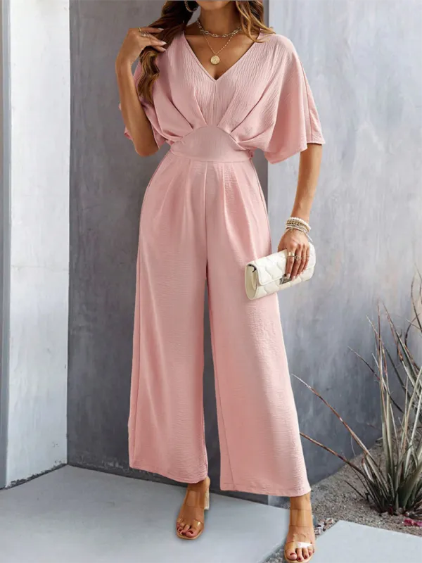 Short Sleeved Clean Wide Leg Jumpsuit Shorts