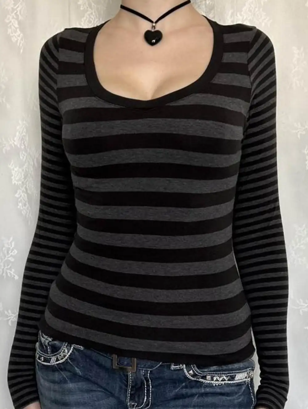 Striped Long Sleeve Vest Top