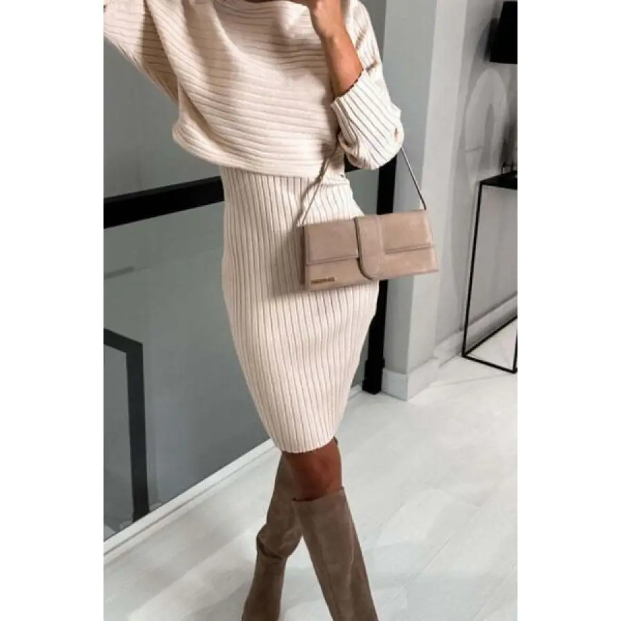 Ribbed Round Neck Top and Cami Dress Sweater Set