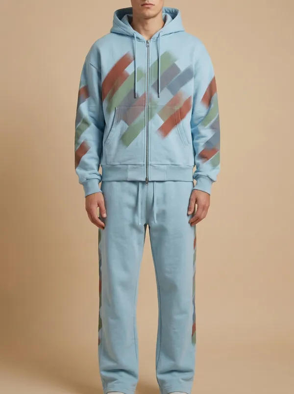 Men's Streetwear Urban Style Spray Paint Stripe Printed Hoodie Tracksuit