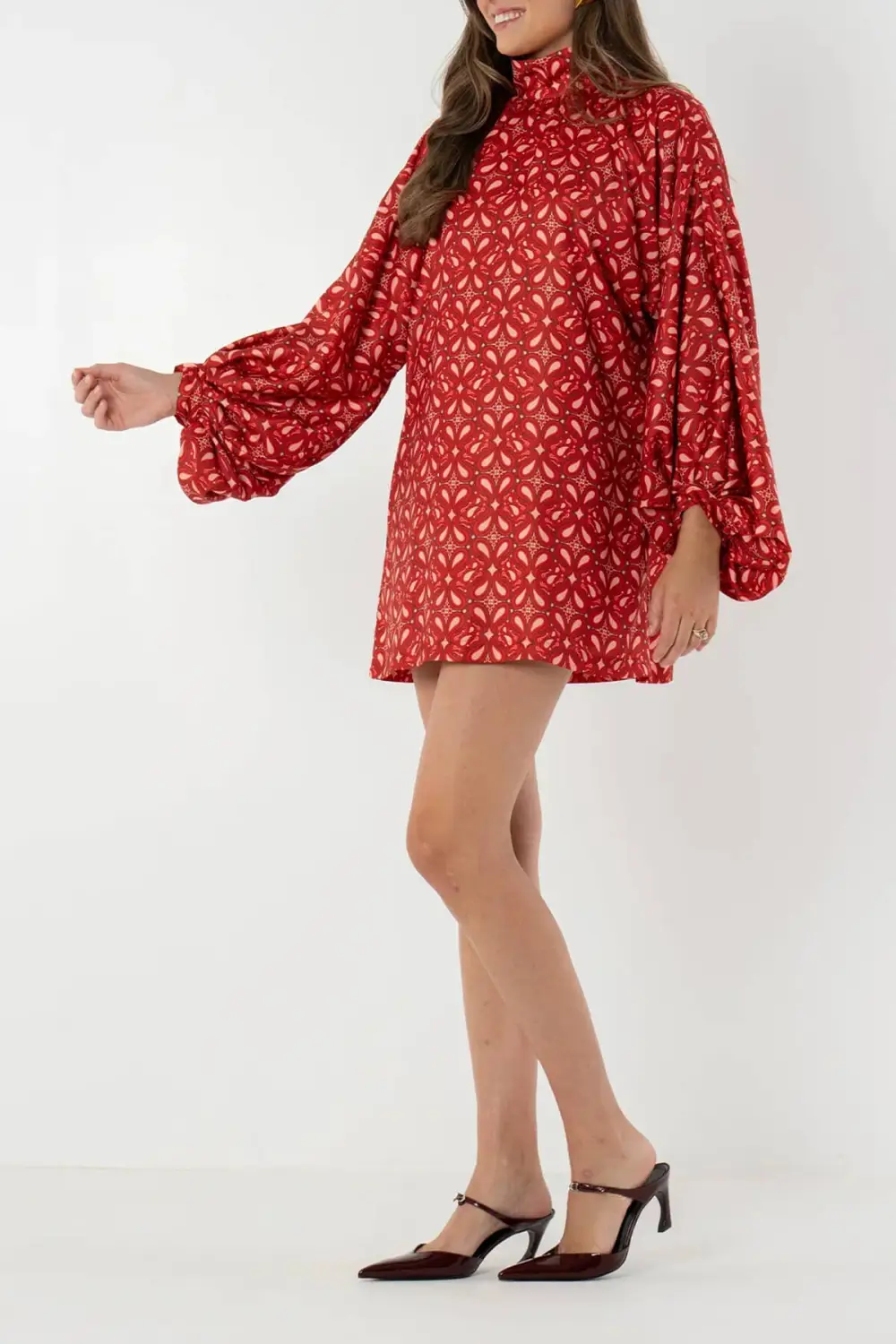 Retro Paisley Print High Neck Mini Dress