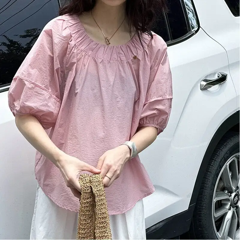 Wide Collar Puff Sleeve Shirt
