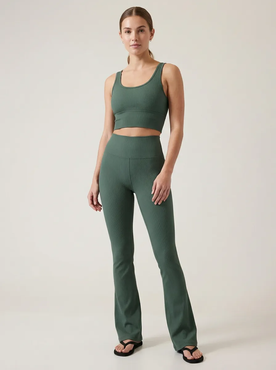 Ribbed Yoga Flared-Leg Women's Tank Top Flare Pants Active Set