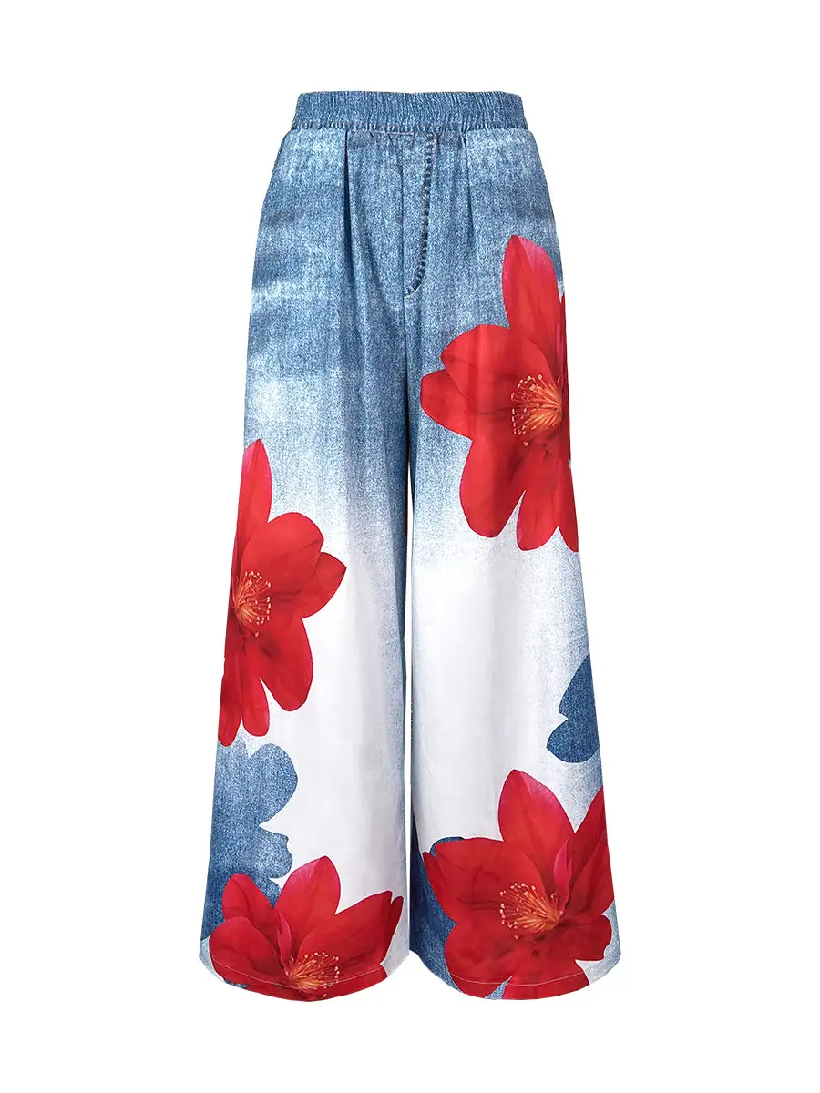 Floral Print Relaxed Fit Wide Leg Jeans