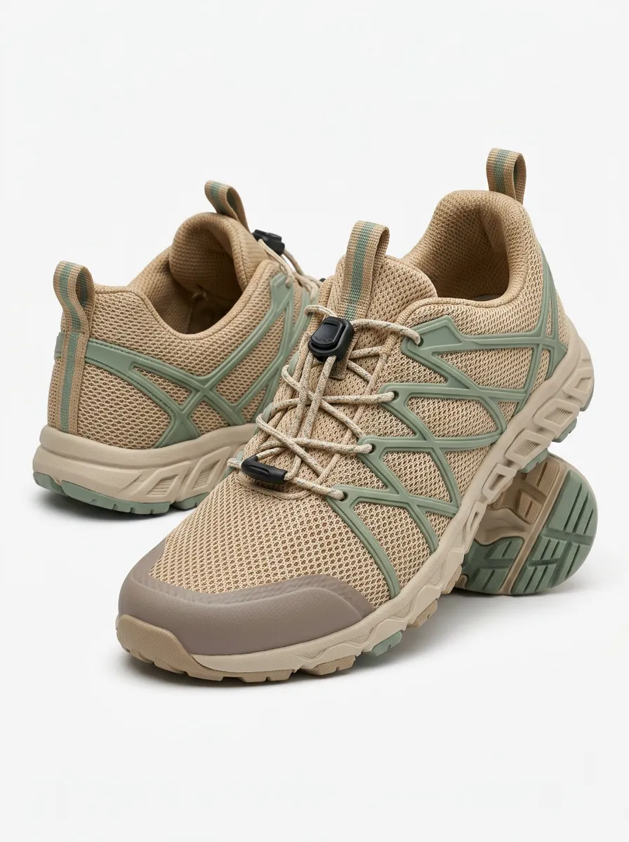 Women's Outdoor Hiking Khaki Green Mesh Printed Sneakers